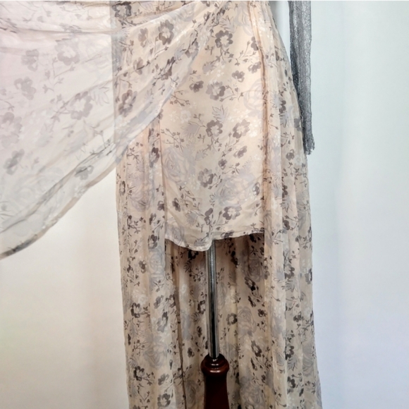 🦄RARE Free People Floral Lace Cream Grey Watercolor Maxi Dress Size 12 - Picture 7 of 15